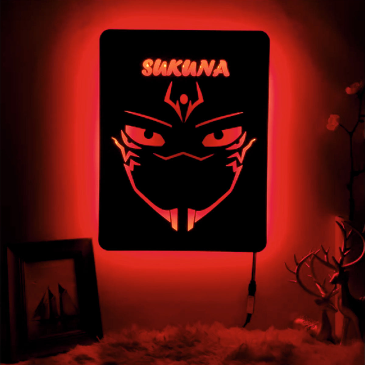 Sukuna Engineered Wood Red Anime Themed Free Anime Wall Sculpture.